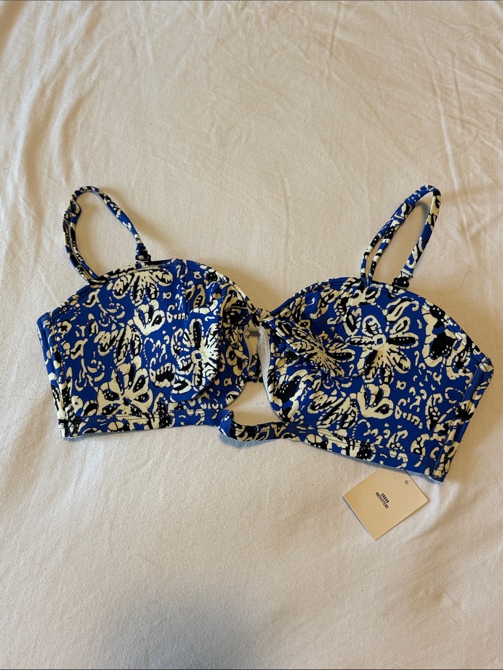 Urban Outfitters Blue and White Printed Bikini Top